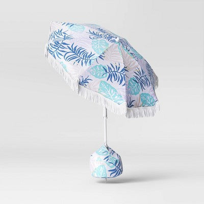6' Outdoor Patio Beach Umbrella with Fringe Blue - Sun Squad (LOCAL PICKUP ONLY)
