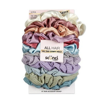 scunci Mixed Satin and Waffle Textured Scrunchies - Soft Pinks/Neutrals - All Hair - 12pcs