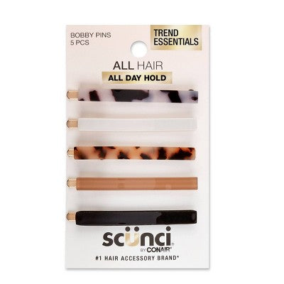scunci Fashion Acrylic Bobby Pins - Assorted Neutrals - All Hair - 5pcs