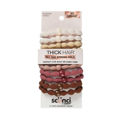 scunci No Damage Scallop Beaded Elastics - Assorted Neutrals - Thick Hair- 10pcs