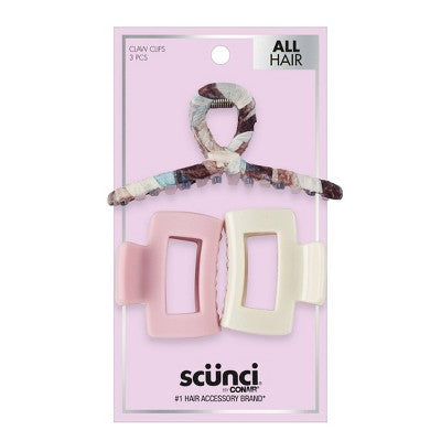 scunci Mixed Fabric Claw Clips - 3ct