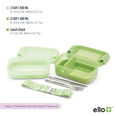 Ello Plastic Lunch Stack Food Storage Container Green