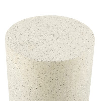 LuxenHome Round Patio Side Table Off White with Speckled Gray Cement, Accent Table for Outdoor and Indoor Off-White (LOCAL PICKUP ONLY)