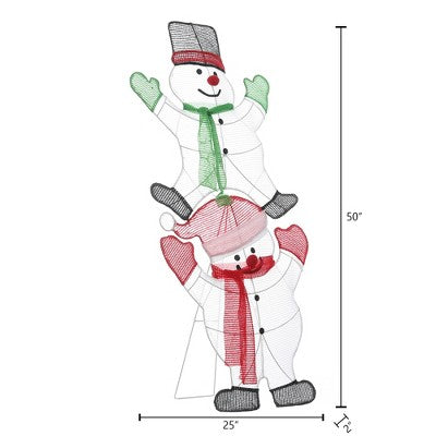 LuxenHome Stacked Snowman Couple Lighted LED Indoor Outdoor Holiday Decoration White