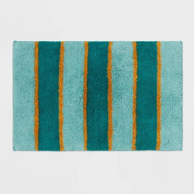 18"x28" Color Block Striped Bath Rug Dark Teal Green - Threshold