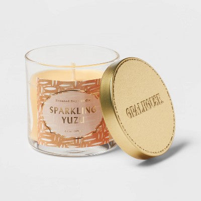 Clear Glass Sparkling Yuzu Lidded Jar Candle Pale Orange 4.1oz - Opalhouse