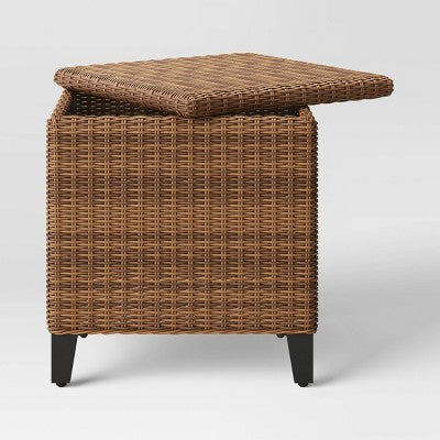 Wicker Square Brookfield Patio Accent End Table with Storage Brown - Threshold (LOCAL PICKUP ONLY)