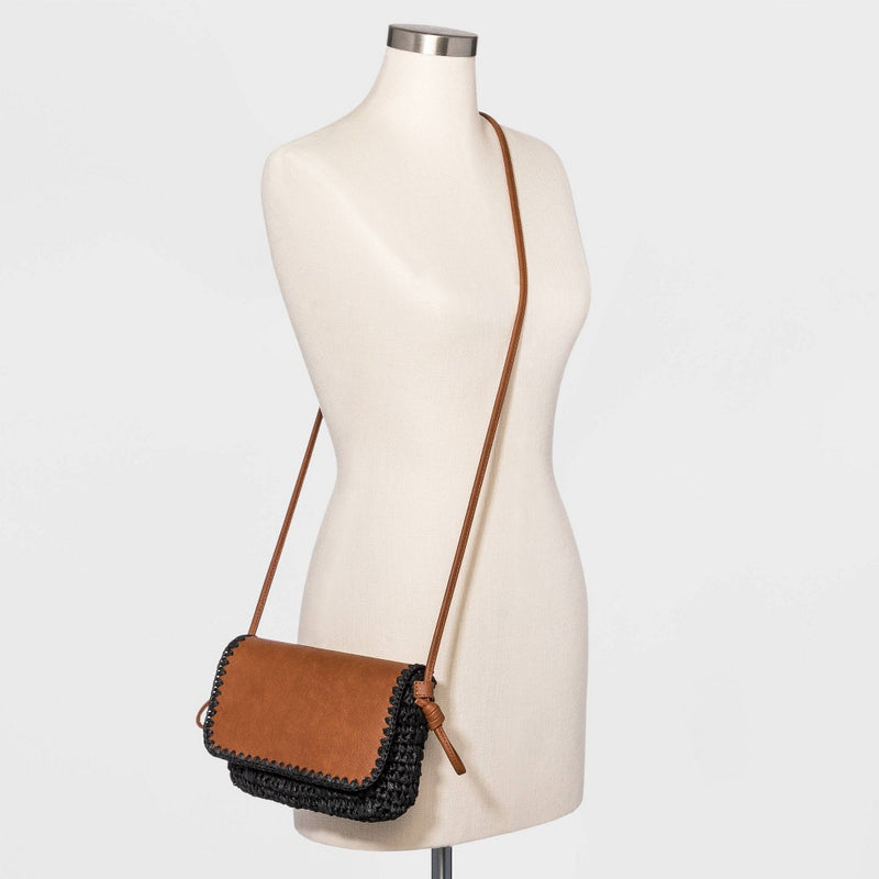 Straw Flap Knotted Crossbody Bag - Universal Thread Brown/Black