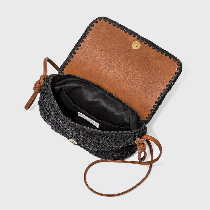 Straw Flap Knotted Crossbody Bag - Universal Thread Brown/Black