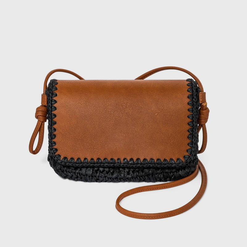 Straw Flap Knotted Crossbody Bag - Universal Thread Brown/Black