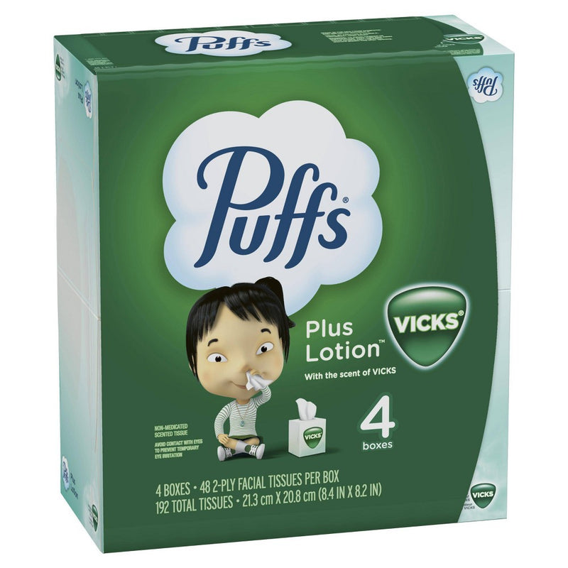 Puffs Plus Lotion with Scent of VICKS Facial Tissue - 4pk/48ct+