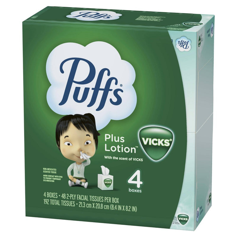 Puffs Plus Lotion with Scent of VICKS Facial Tissue - 4pk/48ct+