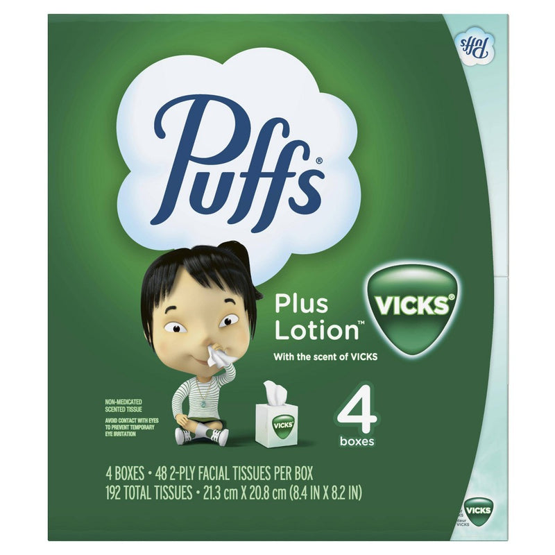 Puffs Plus Lotion with Scent of VICKS Facial Tissue - 4pk/48ct+