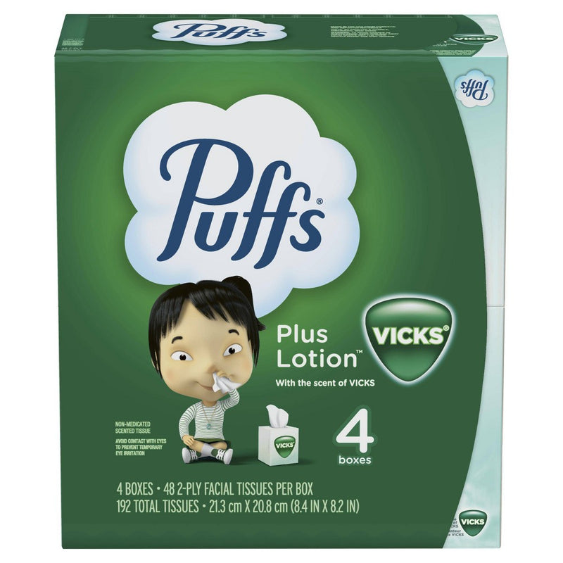 Puffs Plus Lotion with Scent of VICKS Facial Tissue - 4pk/48ct+