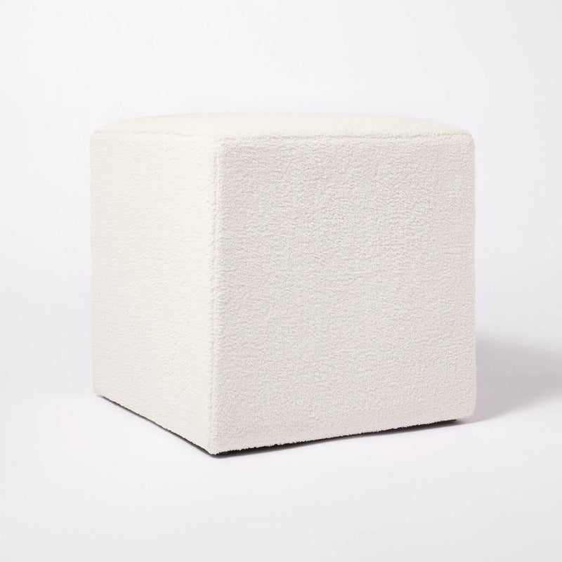 Lynwood Square Upholstered Cube Cream Boucle - Threshold designed with Studio McGee