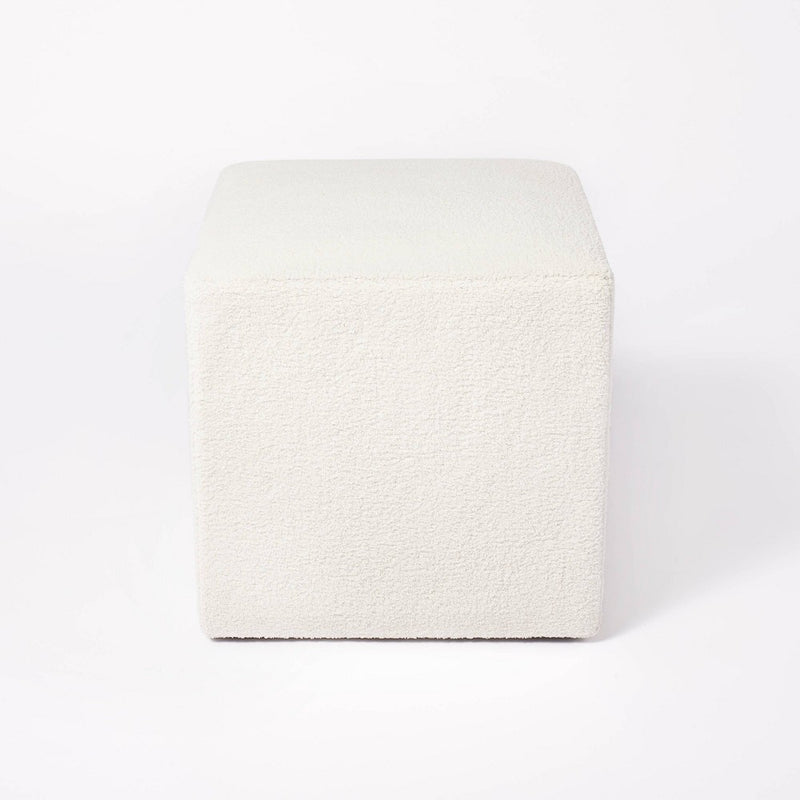 Lynwood Square Upholstered Cube Cream Boucle - Threshold designed with Studio McGee