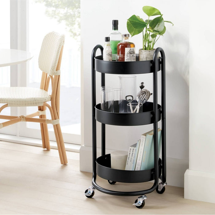 3 Tier Round Metal Utility Cart Black - Brightroom
