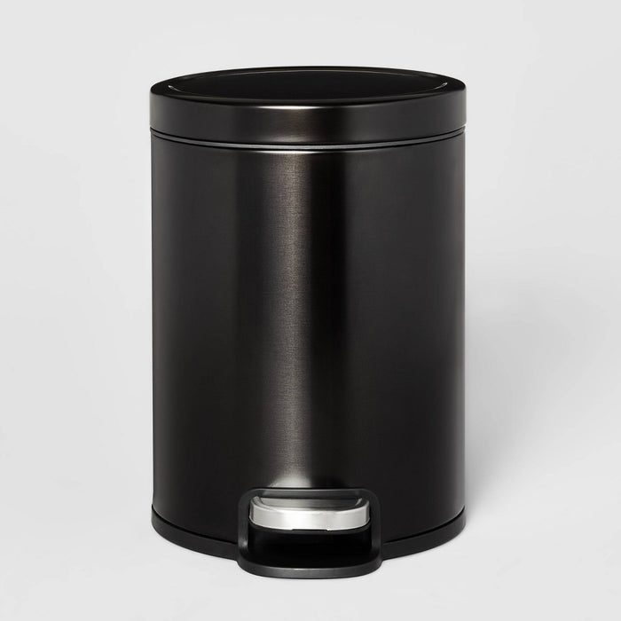 5L Round Step Trash Can Black - Brightroom