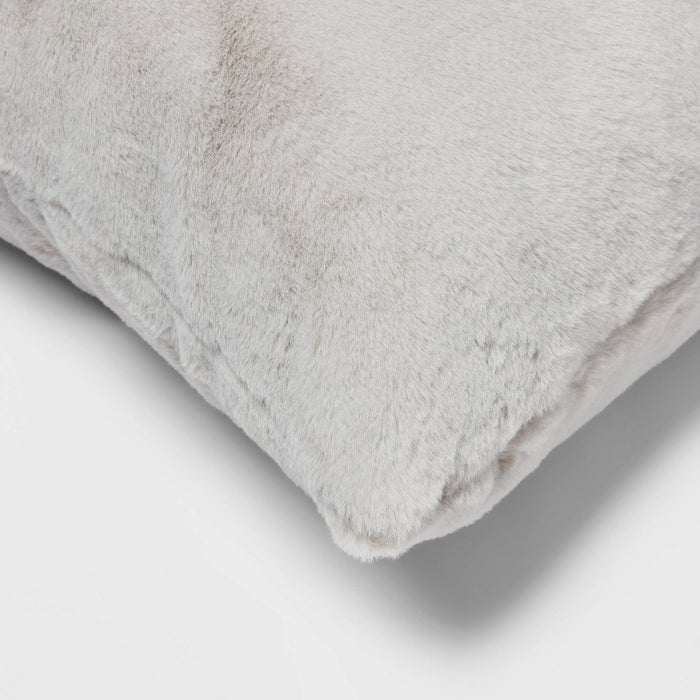 Oversized Faux Rabbit Fur Square Throw Pillow Gray - Threshold (LOCAL PICKUP ONLY)