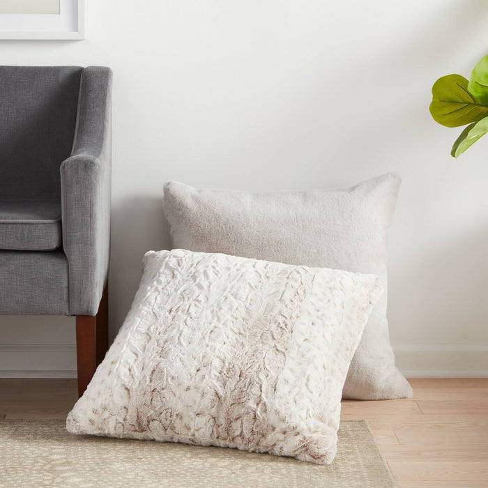 Oversized Faux Rabbit Fur Square Throw Pillow Gray - Threshold (LOCAL PICKUP ONLY)