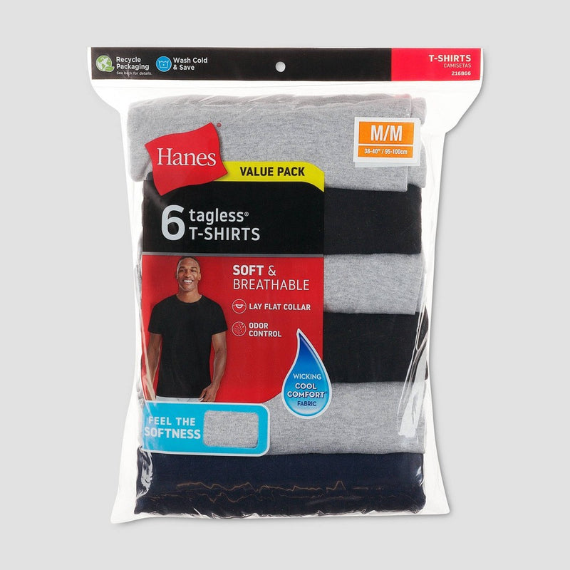 Hanes Red Label Men's Crew Dyed 6pk T-Shirt - Size Small