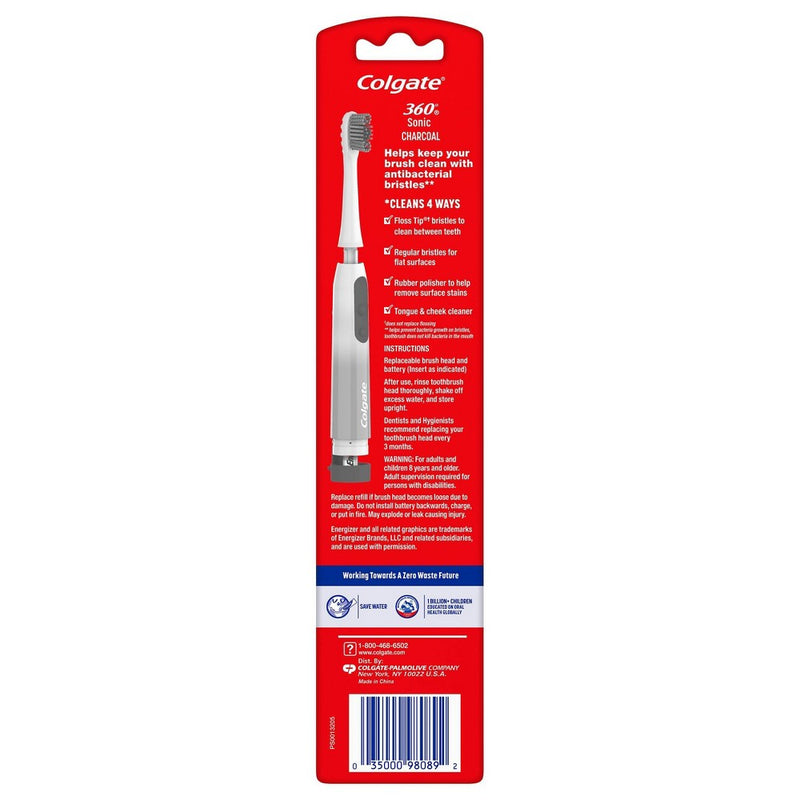 Colgate 360 Charcoal Infused Bristles Sonic Powered Battery Toothbrush - Soft - 1ct