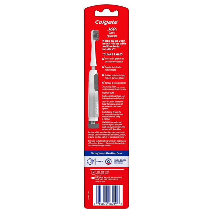 Colgate 360 Charcoal Infused Bristles Sonic Powered Battery Toothbrush - Soft - 1ct