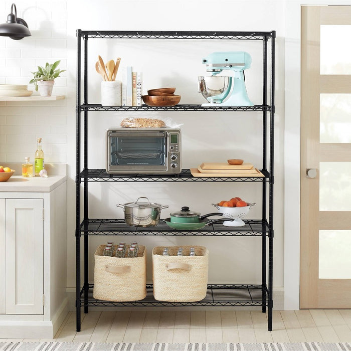 5 Tier Wide Wire Shelving Black - Brightroom. (LOCAL PICKUP ONLY)