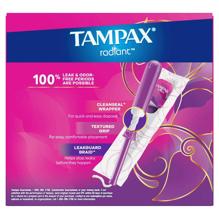 Tampax Radiant Duopack Regular/Super Absorbency Unscented Plastic Tampons - 28ct
