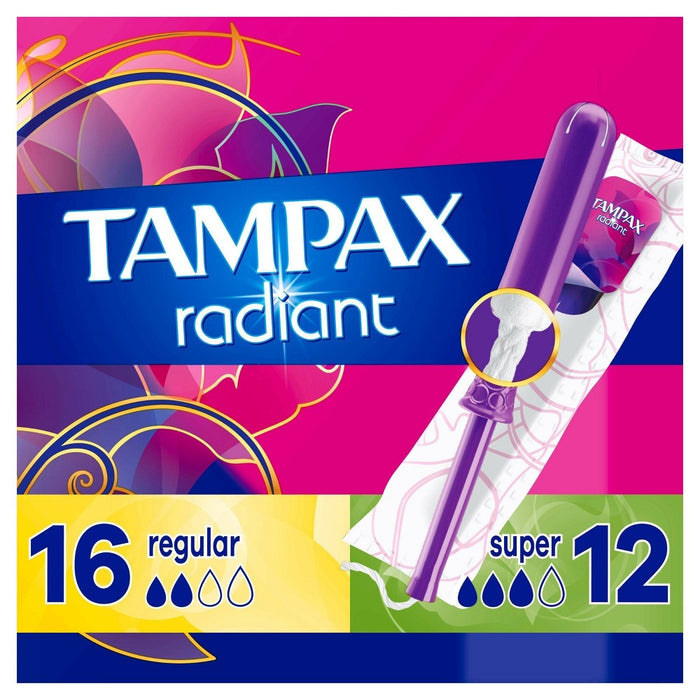 Tampax Radiant Duopack Regular/Super Absorbency Unscented Plastic Tampons - 28ct