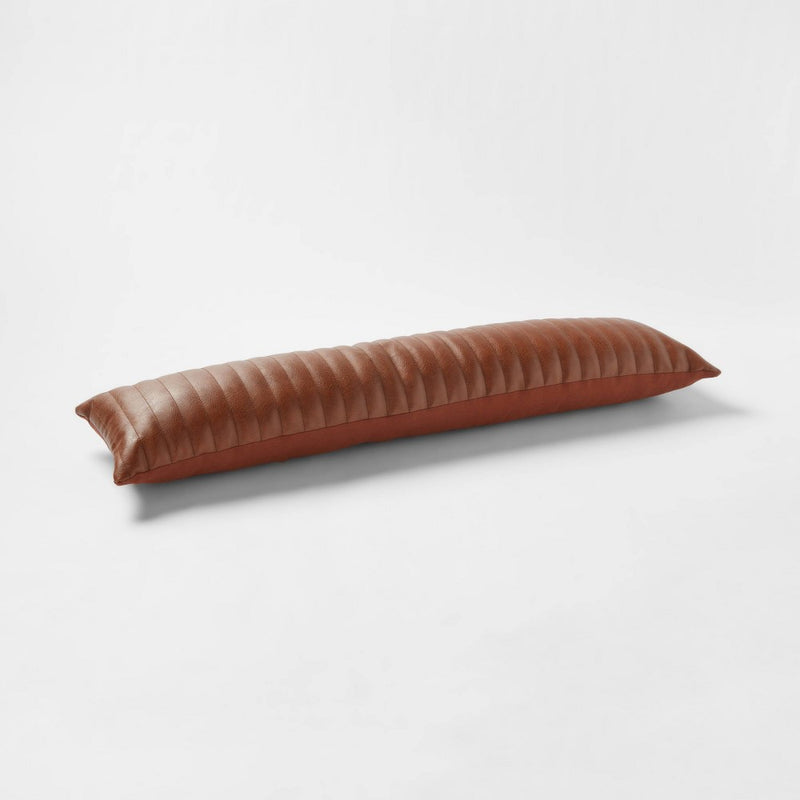 Lumbar Faux Leather Channel Stitch Decorative Throw Pillow Cognac - Threshold (LOCAL PICKUP ONLY)
