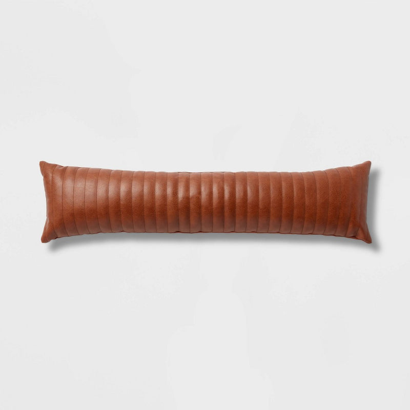 Lumbar Faux Leather Channel Stitch Decorative Throw Pillow Cognac - Threshold (LOCAL PICKUP ONLY)