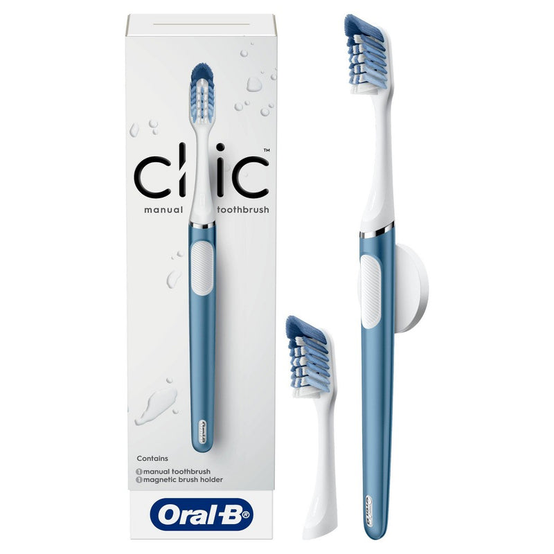 Oral-B Clic Manual Toothbrush with Magnetic Brush Holder - Alaska Blue