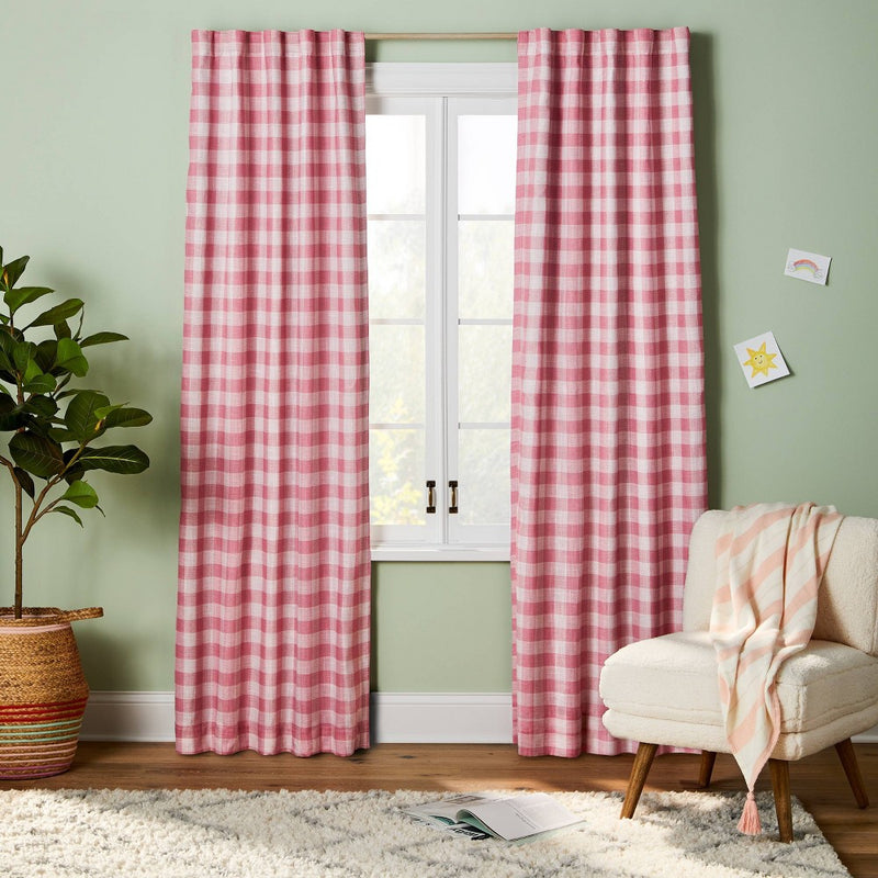84" Blackout Simple Print Gingham Panel Rose Pink - Pillowfort™