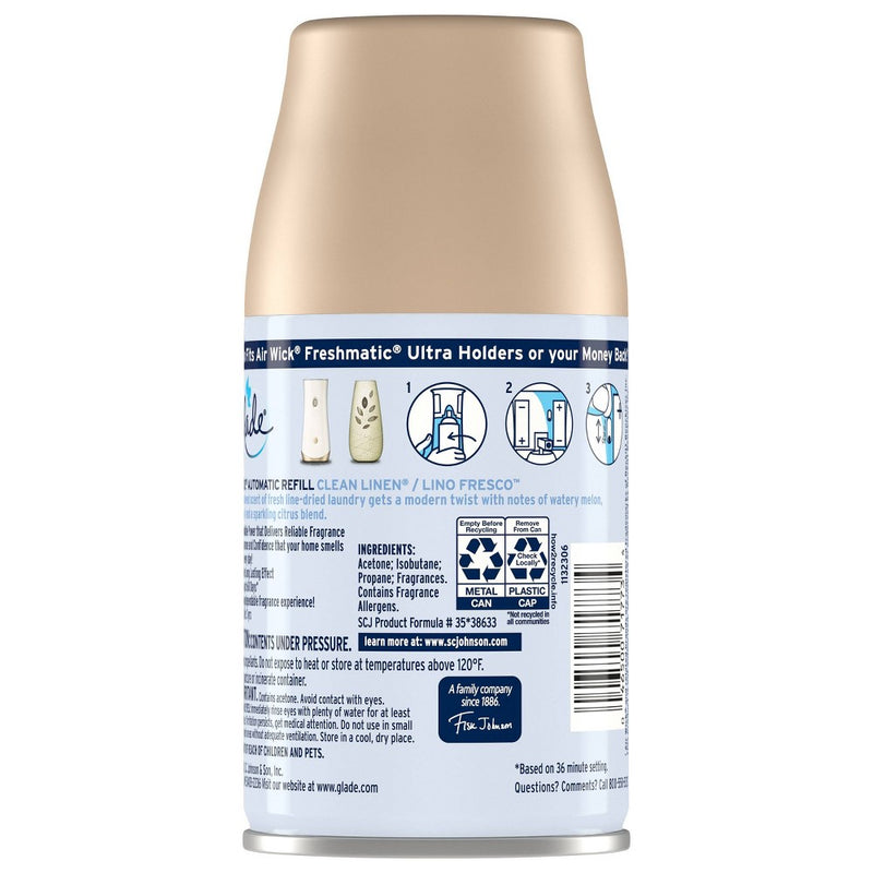 Glade Automatic Spray Air Freshener Clean Linen 1ct Refill - 6.2oz