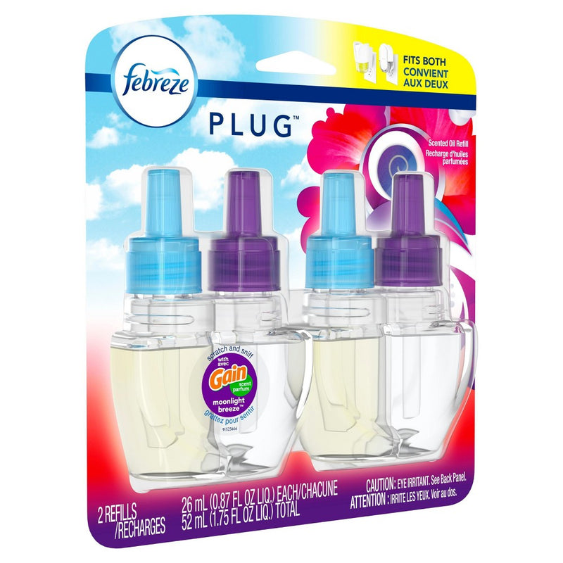 Febreze Plug Air Freshener Refills with Gain Moonlight Breeze - 2ct 1.75oz