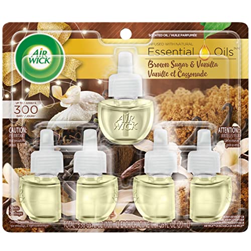 Air Wick Plug in Scented Oil 5 Refills, Brown Sugar and Vanilla, Fall scent, Essential Oils, Air Freshener, Packaging May Vary