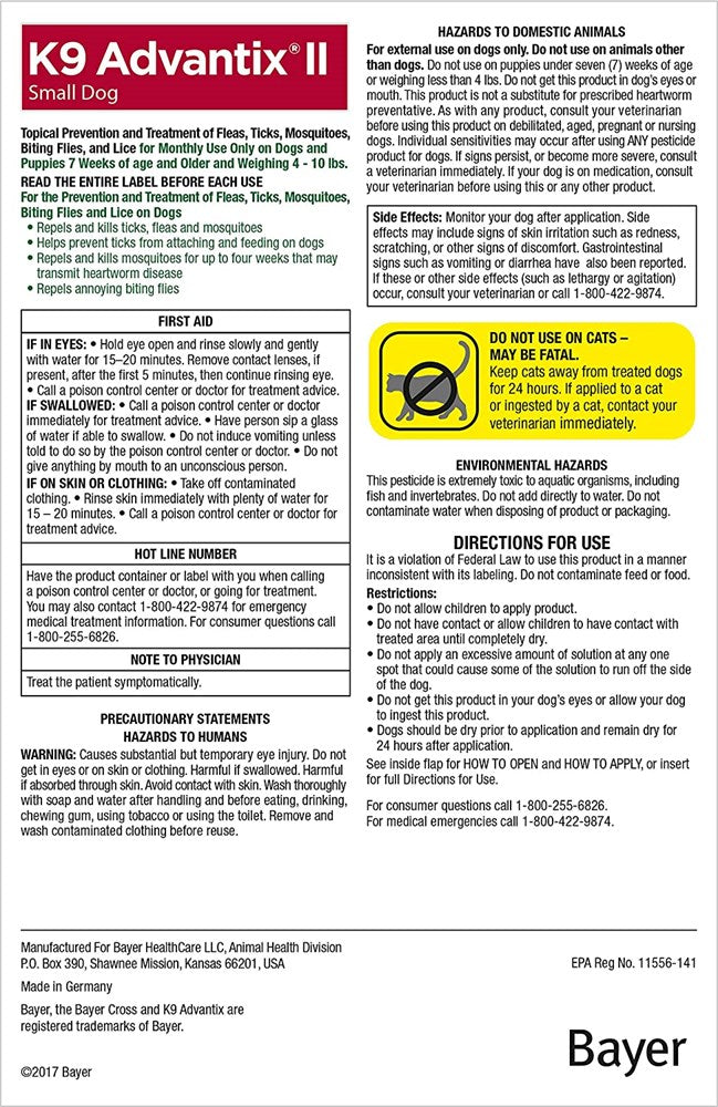 K9 Advantix II Pet Insect Treatment for Dogs - S - 4ct