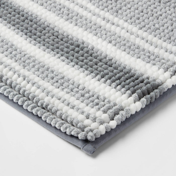 20"x34" Low Chenille Memory Foam Bath Rug Gray Stripe - Threshold™