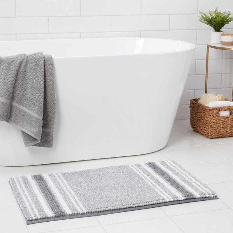 20"x34" Low Chenille Memory Foam Bath Rug Gray Stripe - Threshold™