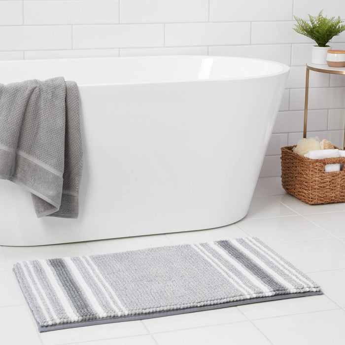 20"x34" Low Chenille Memory Foam Bath Rug Gray Stripe - Threshold™