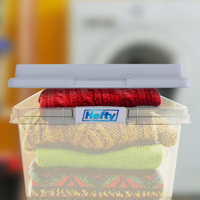 Hefty 72qt Clear Hi-Rise Storage bin with Stackable Lid Gray