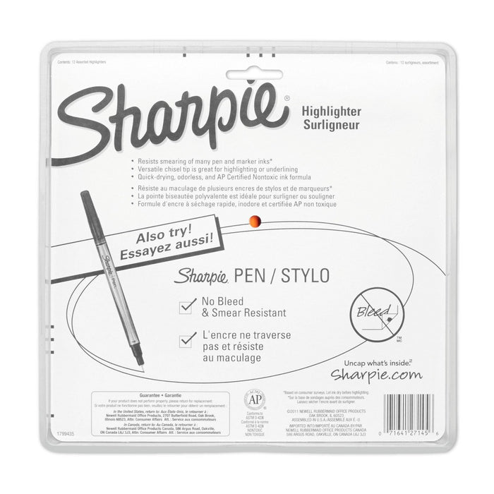 Sharpie Pocket  12pk Highlighters Smear Guard Narrow Chisel Tip Multicolored