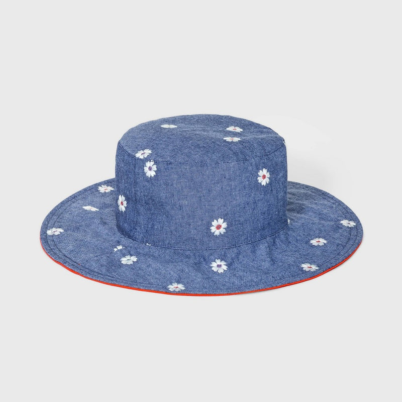Toddler Girls' Reversible Floral Hat - Cat & Jack™ Blue 2T-5T
