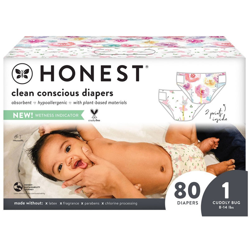 The Honest Company Disposable Diapers Tutu Cute & Rose Blossom - Size 1 (80ct)