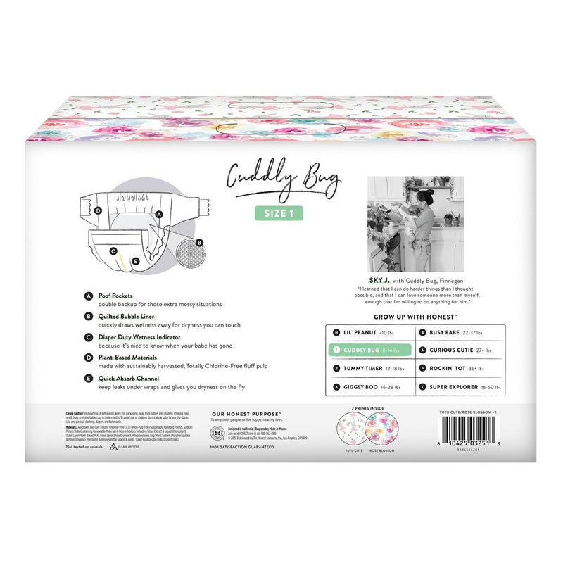 The Honest Company Disposable Diapers Tutu Cute & Rose Blossom - Size 1 (80ct)