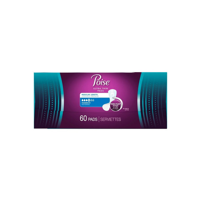 Poise Ultra Thin Postpartum Incontinence Fragrance Free Pads - Moderate Absorbency - Regular - 60ct