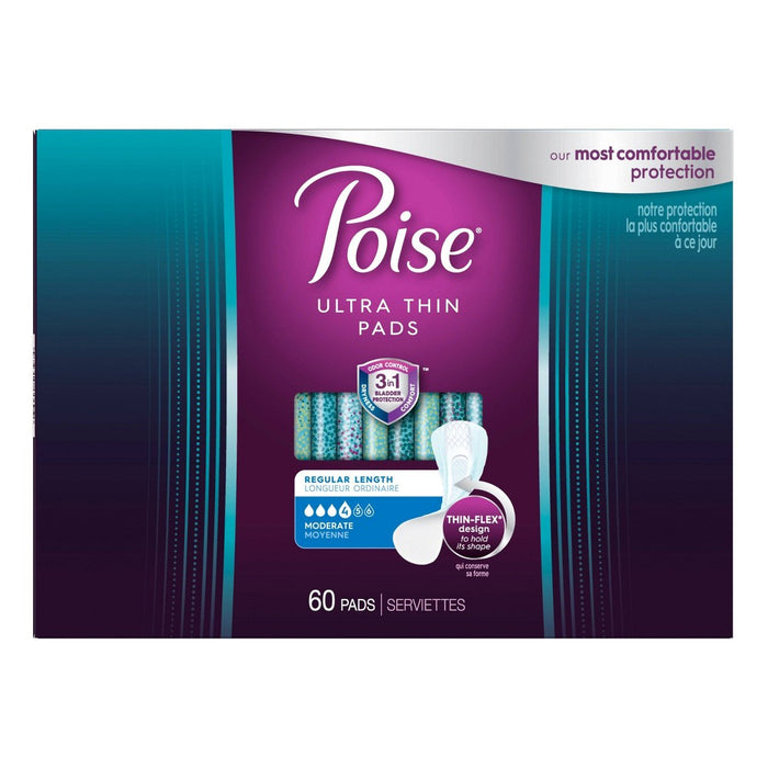 Poise Ultra Thin Postpartum Incontinence Fragrance Free Pads - Moderate Absorbency - Regular - 60ct