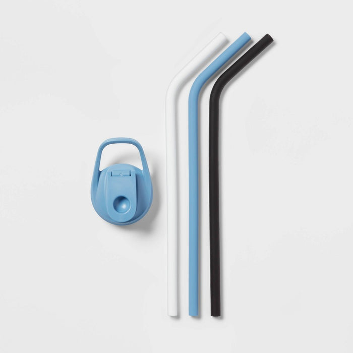 Tracker Chug Lid and 3 Silicone Straws Blue - Room Essentials™