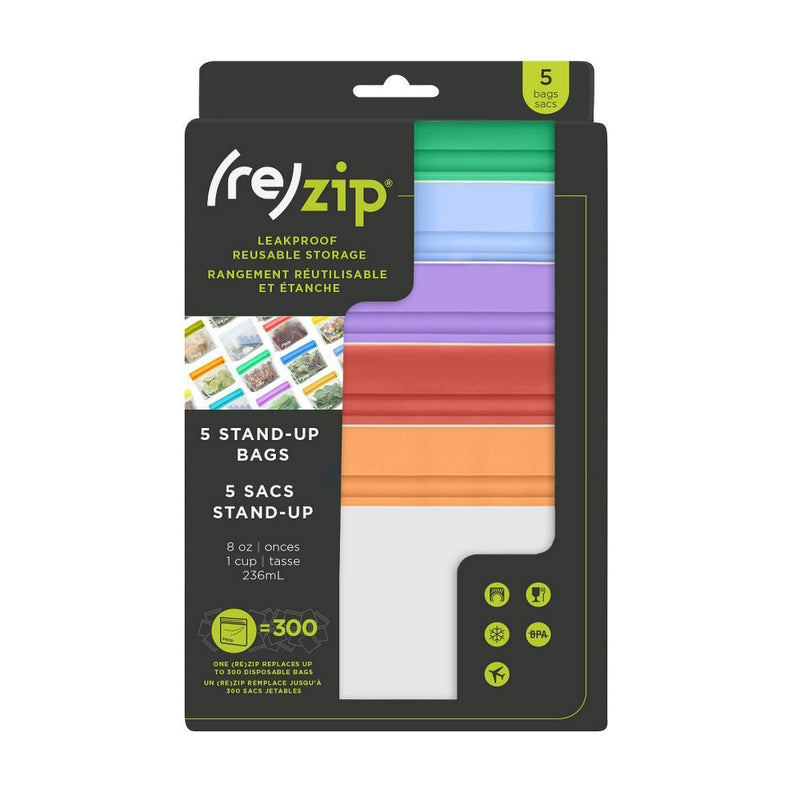(re)zip Leak-Proof Stand Up Reusable Food Storage Bag - 5ct